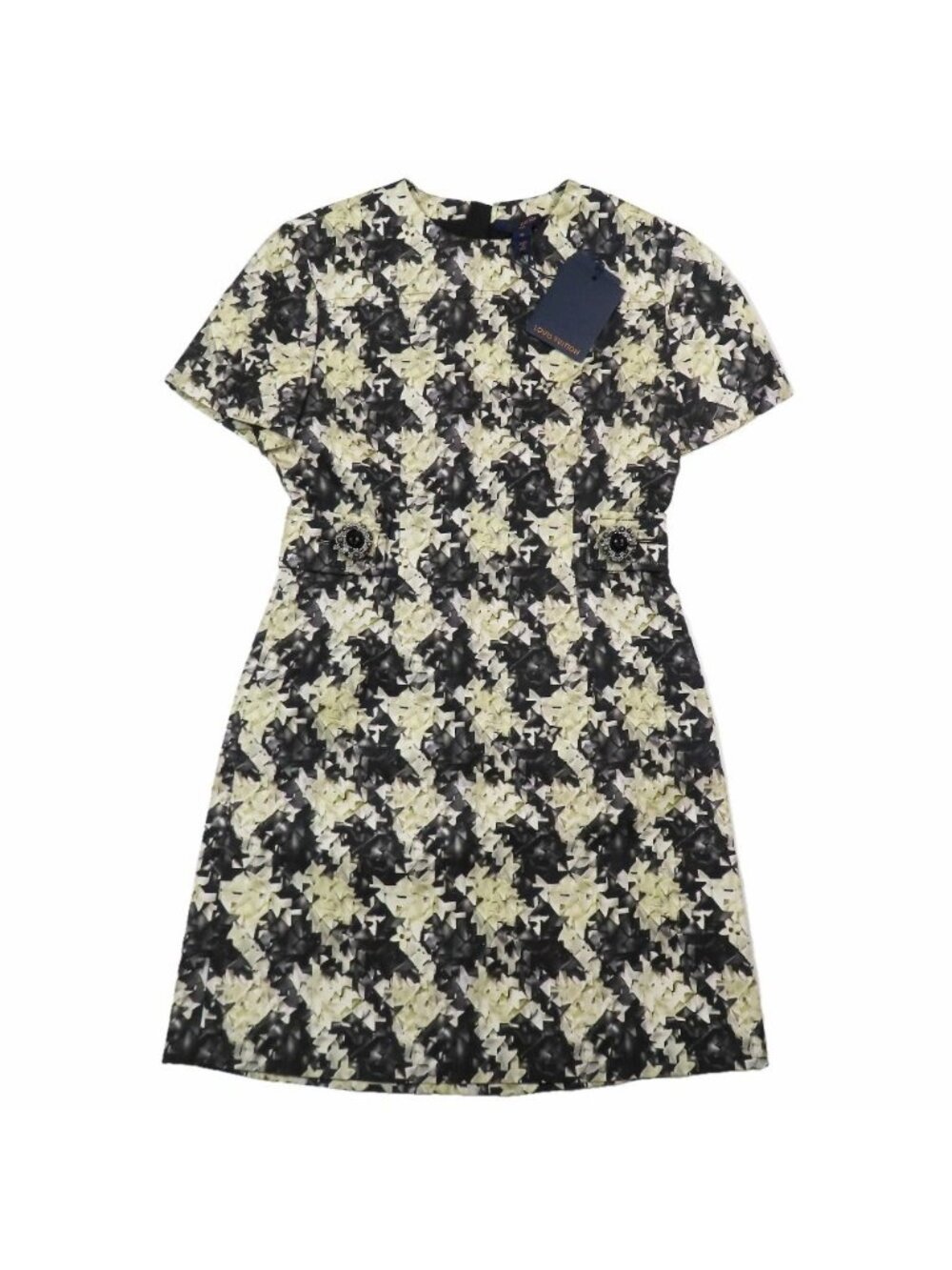 Louis Vuitton Monogram Flower All Over Print Dress Silk Short Sleeve Half Bijou